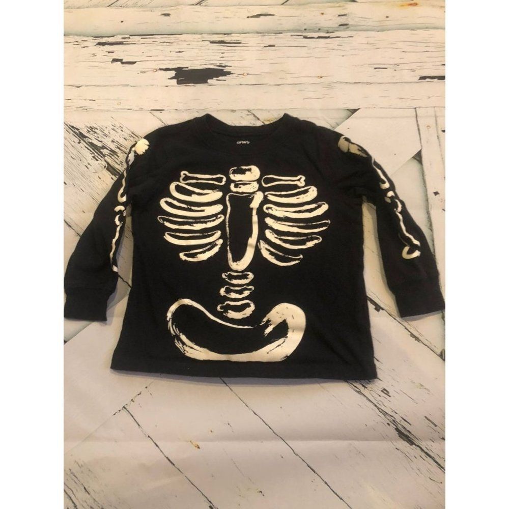 boys size 3t black skeleton shirt halloween